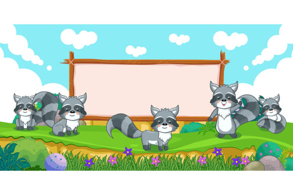 Download Cute Raccoons with a Blank Sign Wood - Blank sign Collection